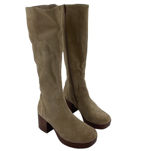 Chocolat Blu Shoes - Chocolat Blu Vince Tan Suede Leather Platform Tall Boots Women's 7.5 Preowned